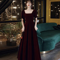 Cute velvet short prom dress with bow party dress - Thumbnail 5