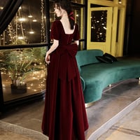 Cute velvet short prom dress with bow party dress - Thumbnail 6