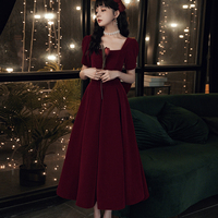 Cute velvet short prom dress with bow party dress - Thumbnail 4