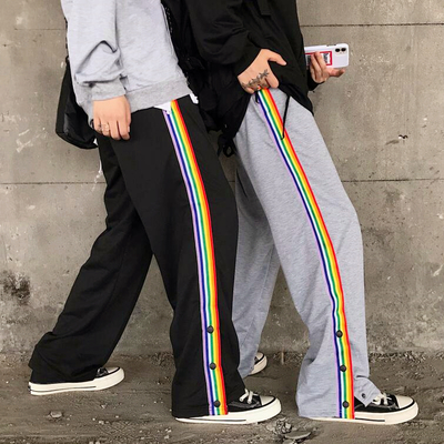 Rainbow stripe button pants