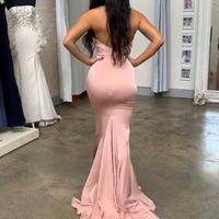 Chic Mermaid Sexy Cowl Neck Open Back Blush Satin Evening Dresses, Party Dresses - Thumbnail 1