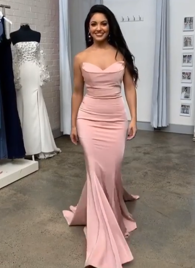 Chic Mermaid Sexy Cowl Neck Open Back Blush Satin Evening Dresses, Party Dresses