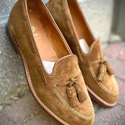 New handmade brown tassels loafer formal suede men's shoes