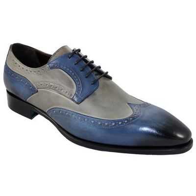 Best wedding blue grey wingtip oxfords handmade lace up collection,men's leather christmas shoes - Thumbnail 4