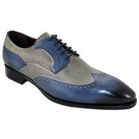 Best Wedding Blue Grey Wingtip Oxfords Handmade Lace Up Collection,Men's Leather Christmas Shoes - Thumbnail 1