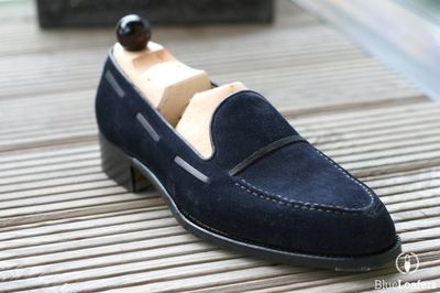Customize Navy Blue Loafer Moccasin Suede Men Party Wear Shoes