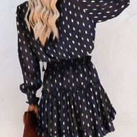 Sexy Long Sleeve V-Neck Ruffle Dress - Thumbnail 2