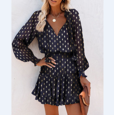 Sexy Long Sleeve V-Neck Ruffle Dress