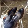 Men's Handmade Two Tone Wing Tip Leather Lace Up Dress Shoes-1