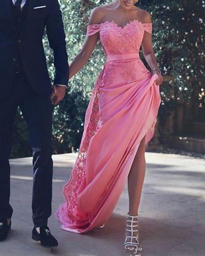 SP1093,Off the shoulder Lace Sexy Long Prom Dress,Pink Lace Evening Dress,Off the Shoulder Mermaid Prom Dresses
