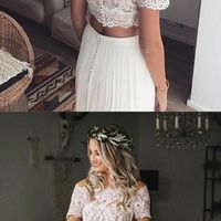 SP1105,Sexy Two piece Wedding Dresses with Lace Chiffon Lace Wedding Dresses Custom Made Short Sleeves Beach Wedding Dresses - Thumbnail 1