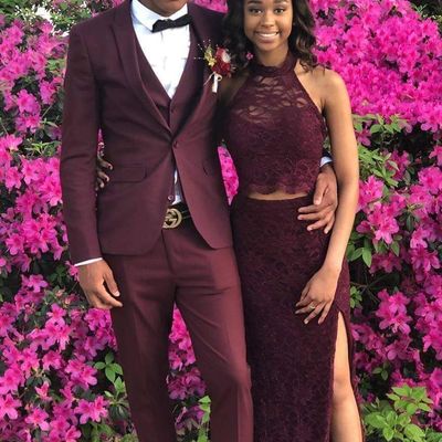 Sp1116,halter two piece sleeveless side slit lace prom dresses