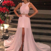 SP1121,Unique Pink Chiffon Long Prom Dress,Pink Evening Dress - Thumbnail 1