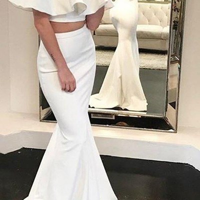 Sp1125,mermaid off shoulder two piece prom dress ivory formal evening gown