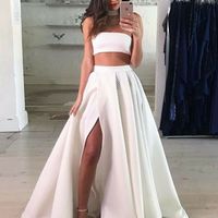 SP1126,Two Piece Strapless Floor-Length White Prom Dress with Split - Thumbnail 1