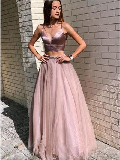 SP1129,Sexy Two Piece Spaghetti Straps Prom Dress
