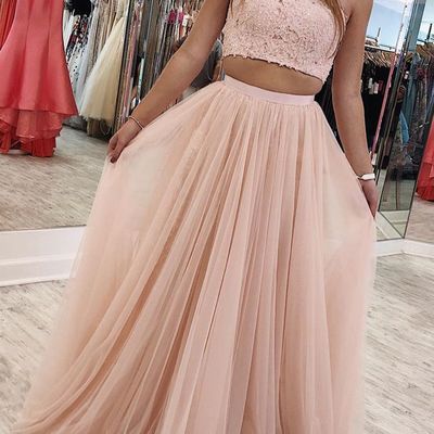 Sp1130,princess two piece pink prom dress,tulle long prom dress, 2021 prom dress,graduation dress formal evening dress - Thumbnail 5
