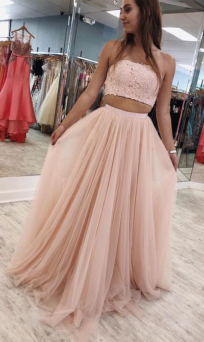 SP1130,Princess Two Piece Pink Prom Dress,Tulle Long Prom Dress, 2021 Prom Dress,Graduation Dress Formal Evening Dress