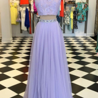 SP1134,Elegant Prom Dresses,Lavender Prom Dress,Two Piece Prom Dresses,Halter Prom Gown,Lace Prom Dress,Beading Evening Dress - Thumbnail 1