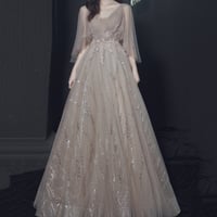 Champagne lace sequins long ball gown dress formal dress - Thumbnail 4