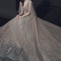Champagne lace sequins long ball gown dress formal dress - Thumbnail 2