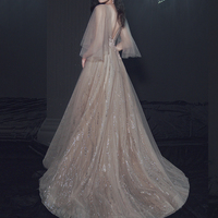 Champagne lace sequins long ball gown dress formal dress - Thumbnail 5