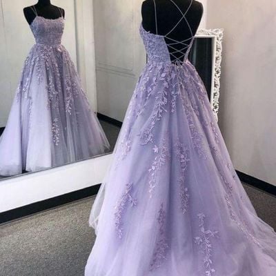 Sp1144,charming lavender a-line prom dresses applique lace up back evening party gown - Thumbnail 5