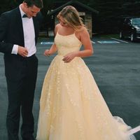 SP1146,Fancy Spaghetti Straps Long Grils Yellow Graduation Senior Lace Prom Dresses 2020 - Thumbnail 3