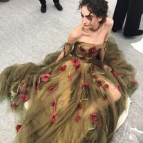 SP1153,A-Line Spaghetti Straps Floor-Length Brown Prom Dress with Appliques