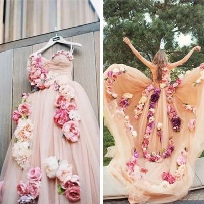 Sweetheart long prom dresses with 3d flowers - Thumbnail 4