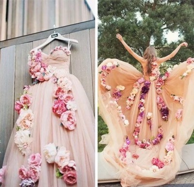 Sweetheart Long Prom Dresses with 3D Flowers
