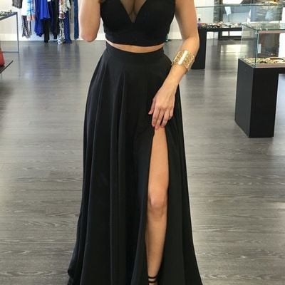 Sp1158,2020 two-piece spaghetti straps evening dresses a line with split - Thumbnail 5