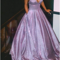 SP1163,Spaghetti Straps Shiny Purple A-line Cheap Long Evening Prom Dresses,Evening Party Prom Dresses - Thumbnail 1