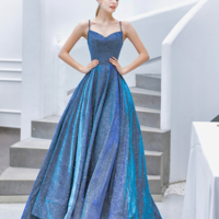 SP1168,Charming Blue Spaghetti Straps Prom Dresses,Elegant A-line Sweep Train Prom Dresses,Evening Dresses - Thumbnail 1