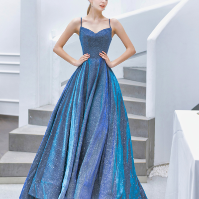 Sp1168,charming blue spaghetti straps prom dresses,elegant a-line sweep train prom dresses,evening dresses - Thumbnail 4