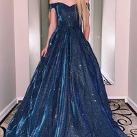 SP1169,Bling Blue Strapless Off The Shoulder Sweet 16 Prom Dress Evening Dress - Thumbnail 1