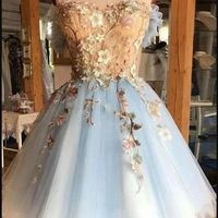 SP1171,Light Blue Off the Shoulder A-line Homecoming Dresses,Tulle Flowers Hoco Dress - Thumbnail 1