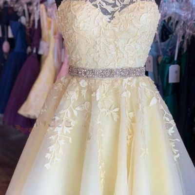 Sp1175,knee length halter neckline yellow homecoming dress