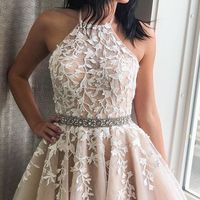 SP1175,Knee Length Halter Neckline Yellow Homecoming Dress - Thumbnail 1