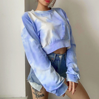 High Waist Pastel Blue Tie Dye Long Sleeve Top - Thumbnail 1