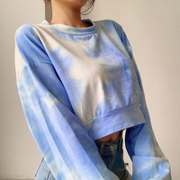 High Waist Pastel Blue Tie Dye Long Sleeve Top - Thumbnail 4