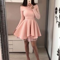 SP1180,Off Shoulder Jersey A-Line Tulle Long Sleeve Homecoming Dress - Thumbnail 1