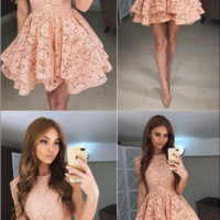 SP1187,Blush Lace Homecoming Dresses,Layered Cap Sleeves Homecoming Dress - Thumbnail 1