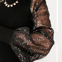 Women'S Sequins Splicing High Neck Long Sleeve Shirt - Thumbnail 5