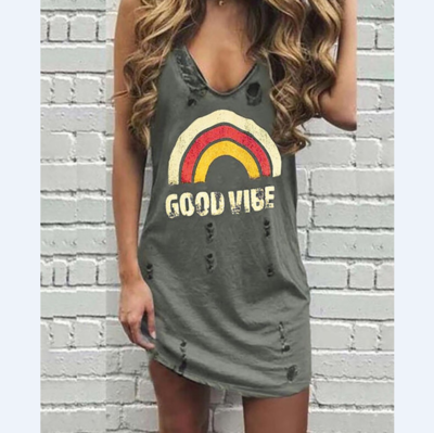 Irregular Loose Printing Sleeveless Dress