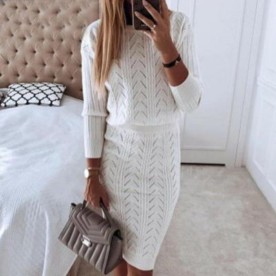 Women's casual fashion solid color two-piece dress - Thumbnail 3