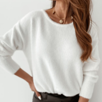 Fluffy Plain Cutout Back Tie Detail Pullover - Thumbnail 2