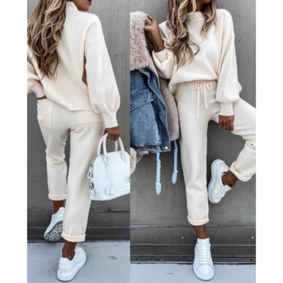 Solid Color Long-Sleeved Pocket Sweater Suit