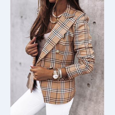 Casual long sleeve plaid coat
