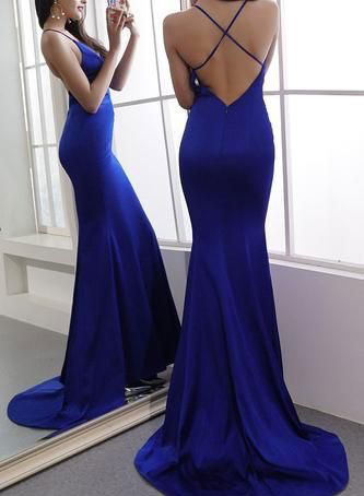 Royal Blue Mermaid Prom Dresses Criss Cross
